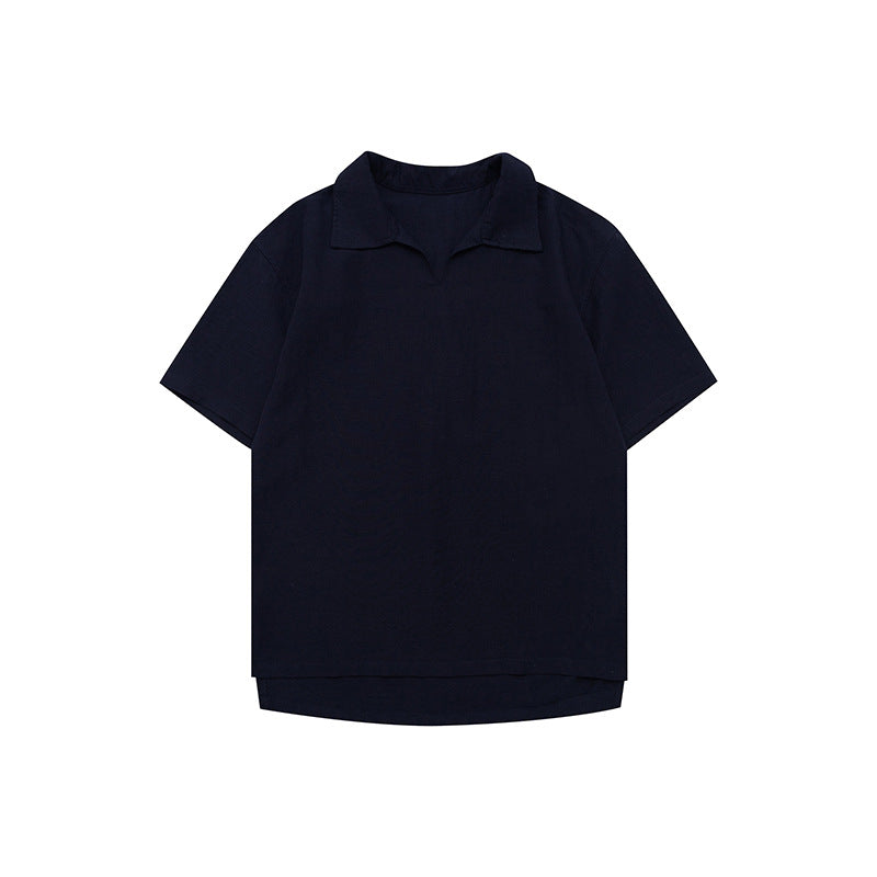 Solid Color Preppy Loose Casual Linen Polo Short Sleeve Men