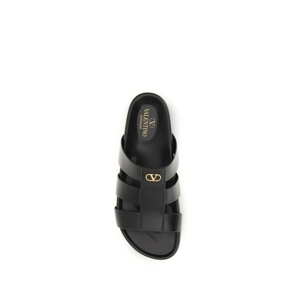 Valentino Garavani Black Calf Leather Bos Taurus Sandals