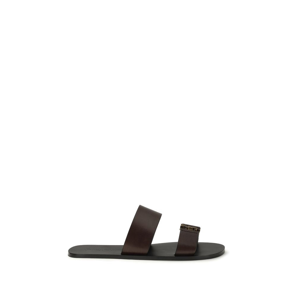 Saint Laurent Brown Calf Leather Bos Taurus Flat Sandals
