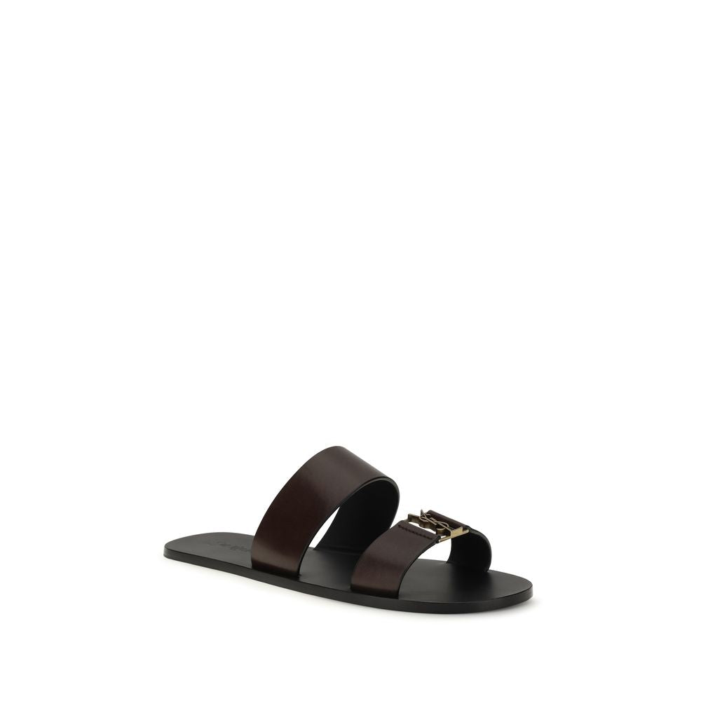 Saint Laurent Brown Calf Leather Bos Taurus Flat Sandals