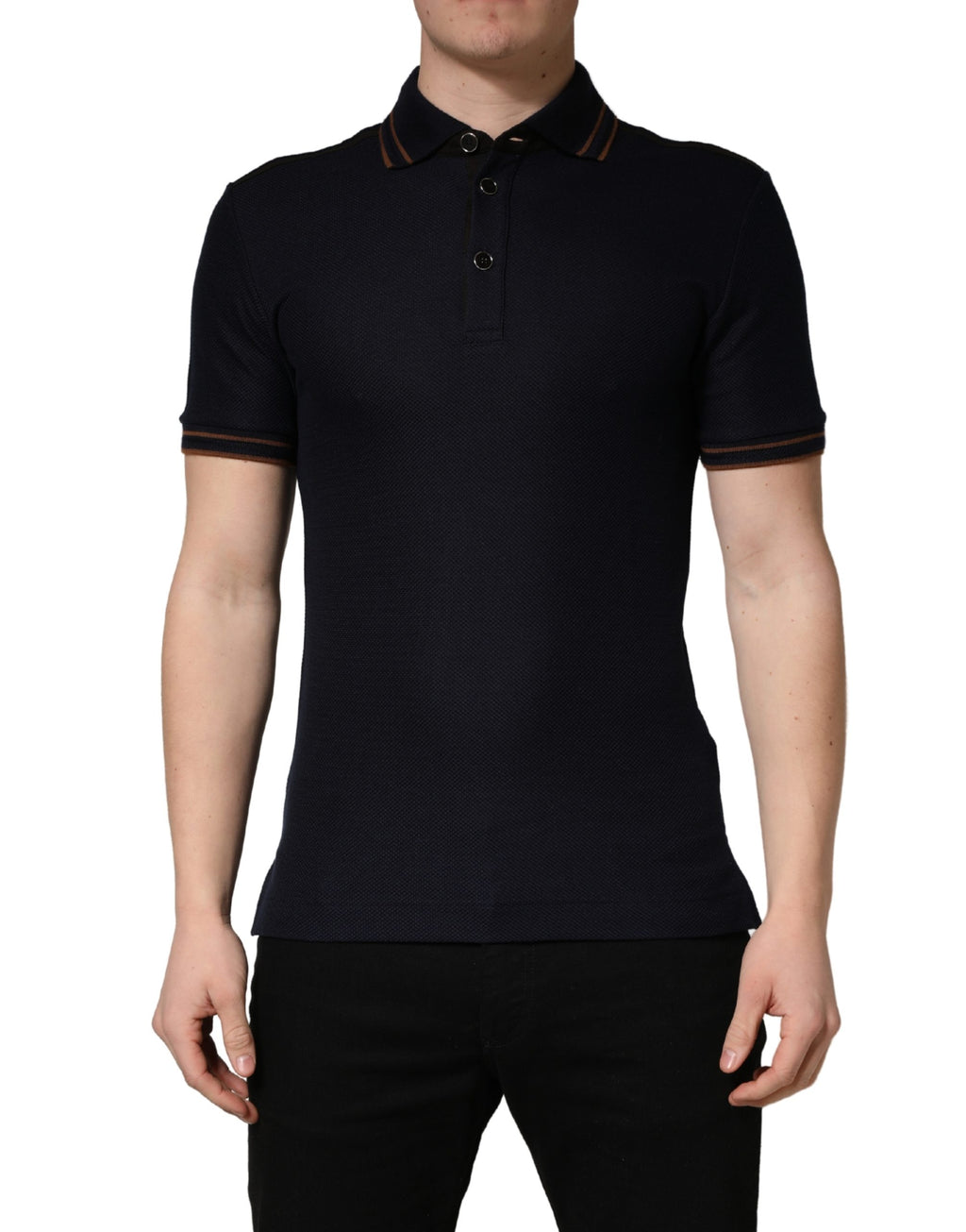 Dolce & Gabbana Dark Blue Silk Short Sleeve Men's Polo T-shirt