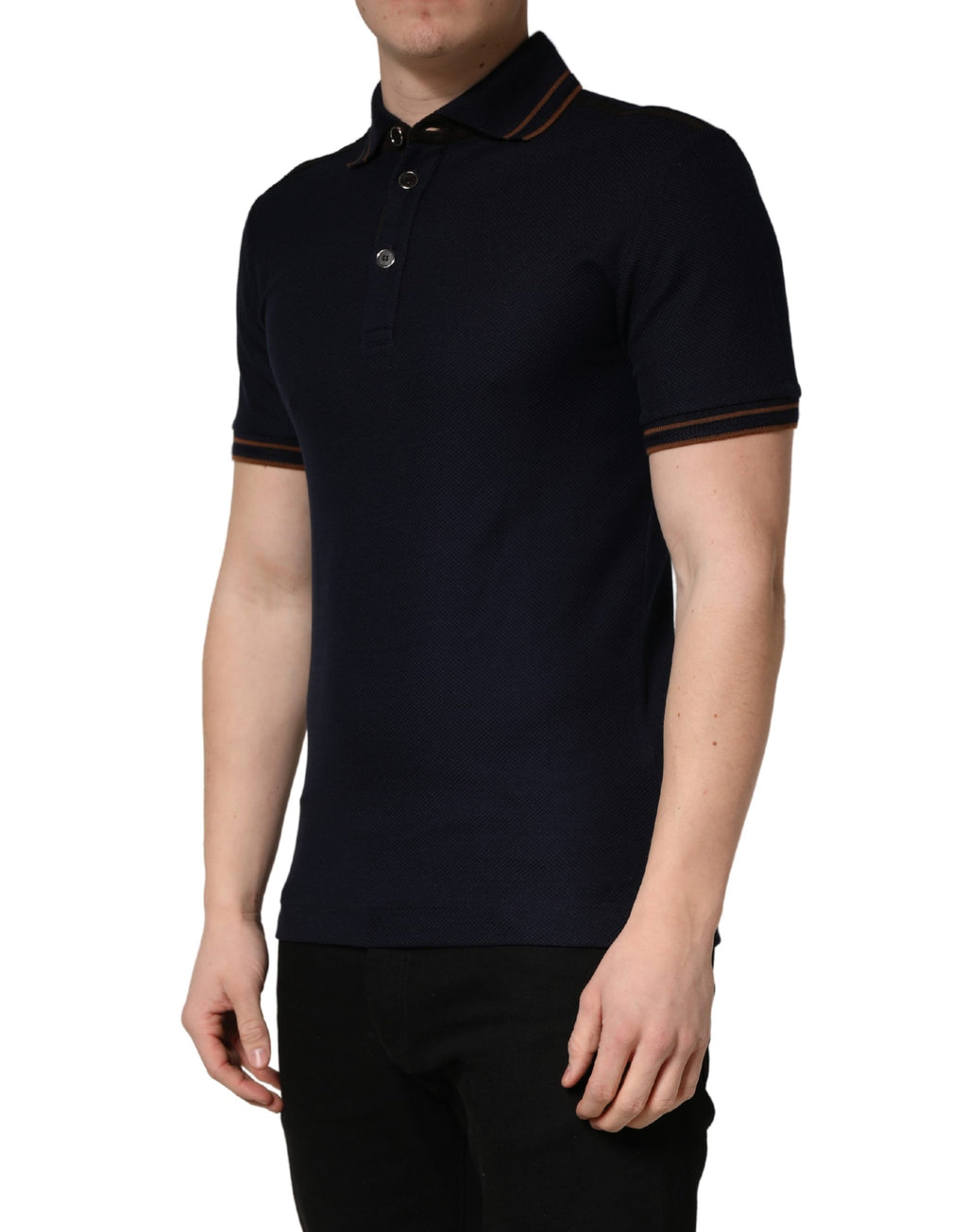 Dolce & Gabbana Dark Blue Silk Short Sleeve Men's Polo T-shirt