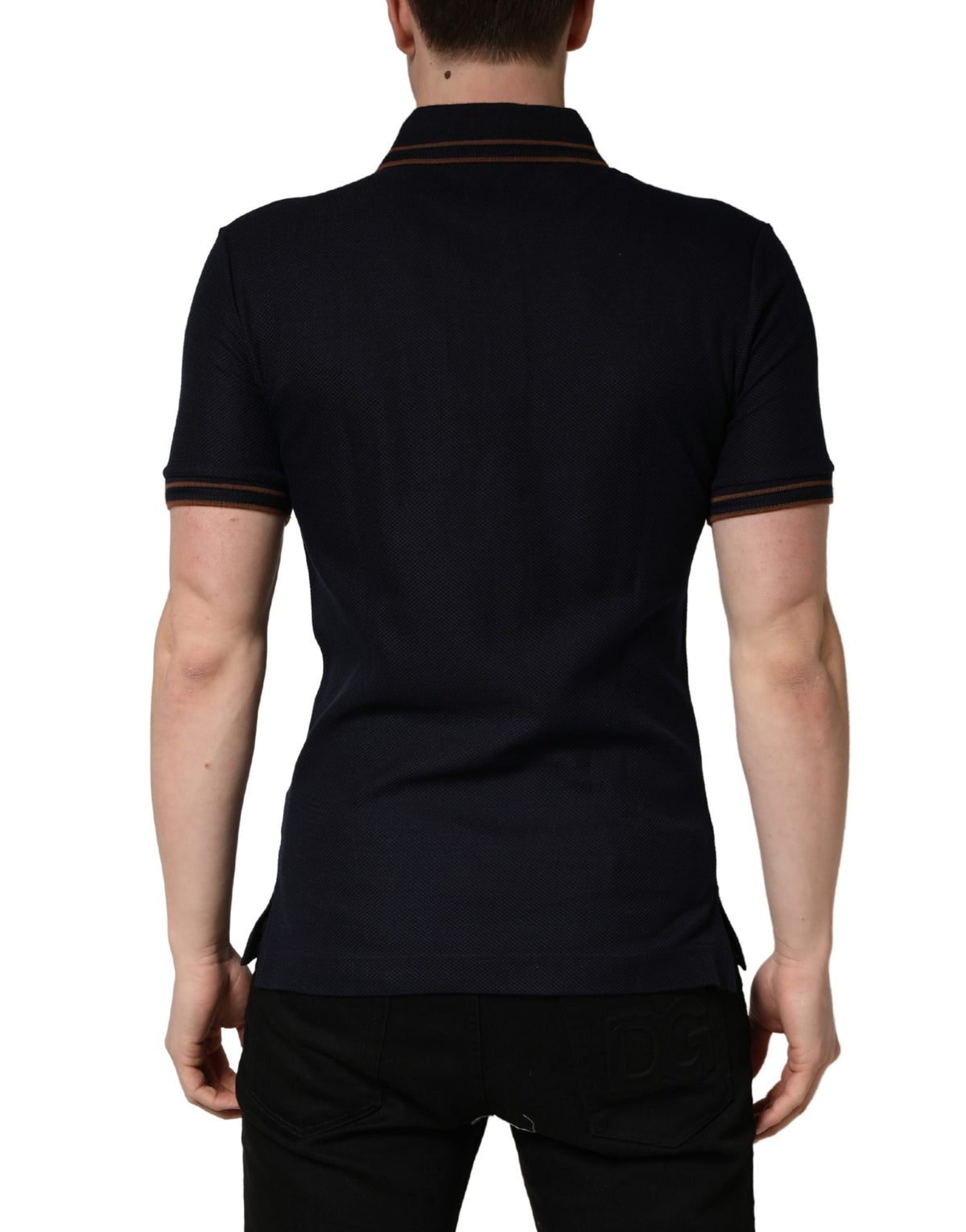 Dolce & Gabbana Dark Blue Silk Short Sleeve Men's Polo T-shirt