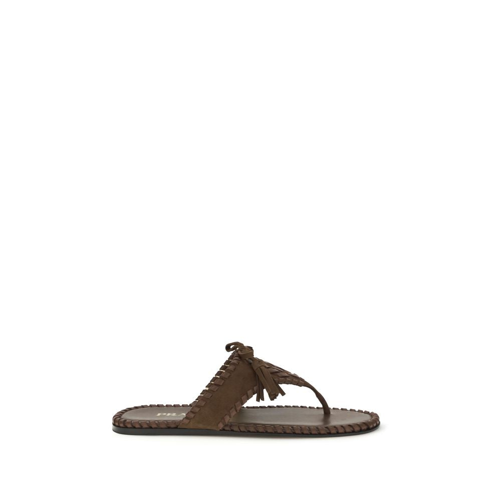 Prada Brown Calf Leather Bos Taurus Flat Sandals