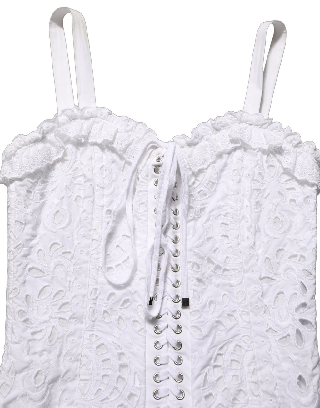 Dolce & Gabbana White Broderie Anglaise Cotton Mini Dress