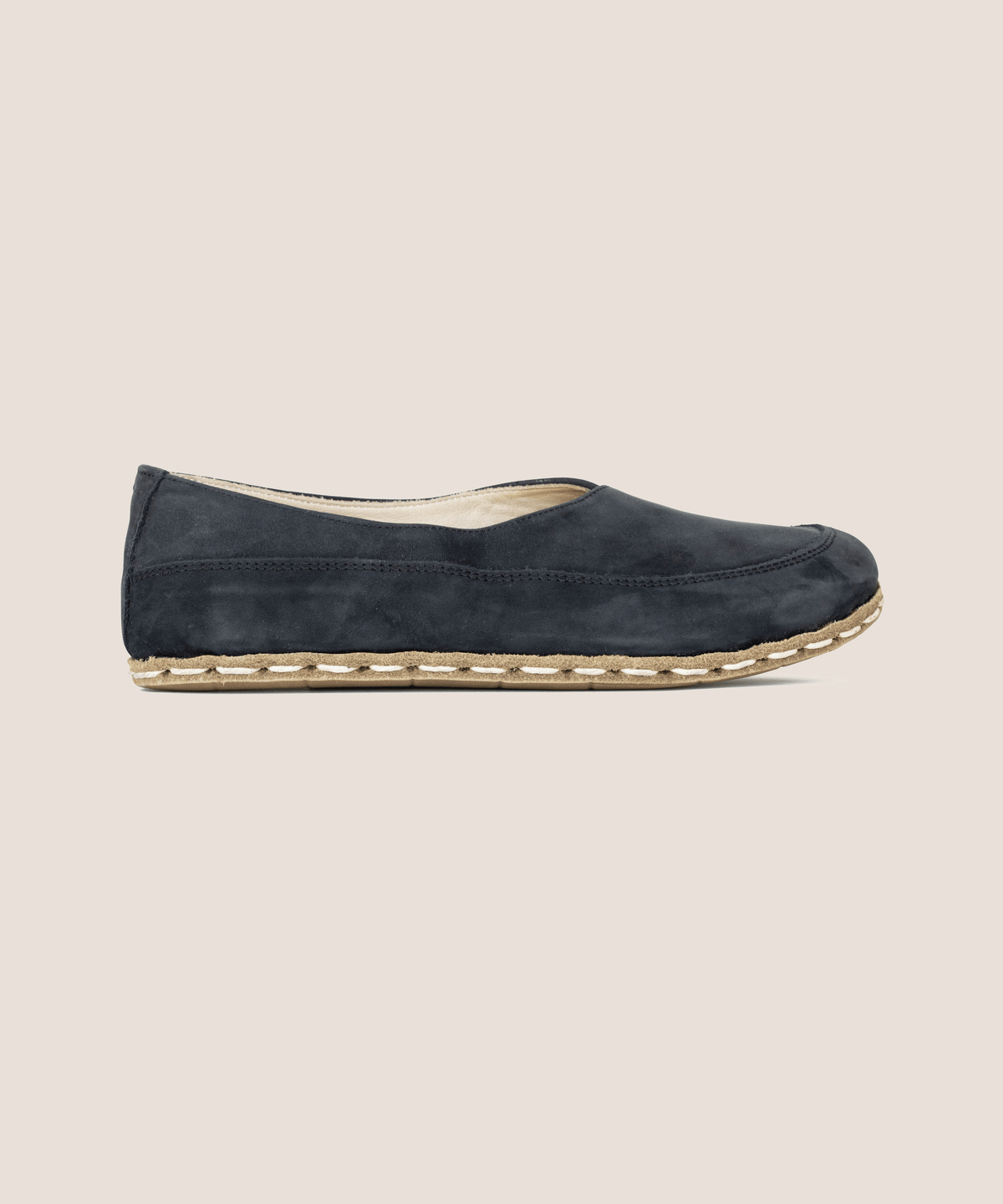 Midnight barefoot flat for women — buffalo leather sole with copper grounding rivet