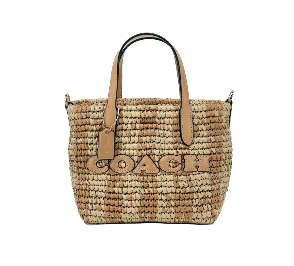 COACH Coach Mini City Gingham Straw Tote Crossbody Bag