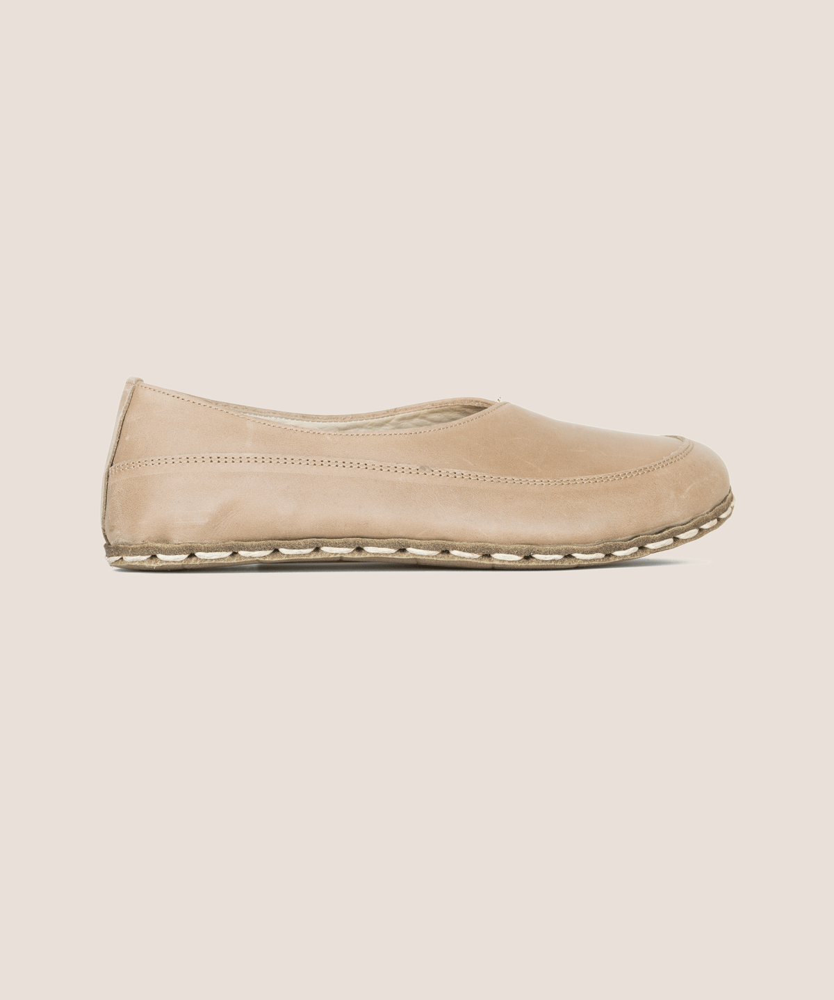 Sand barefoot flat for women — buffalo leather sole with copper grounding rivet