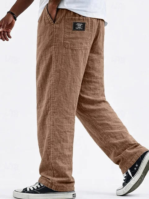 Linen Loose Drape Drawstring Cotton-Linen Casual Straight Leg Wide Leg Pants for Men