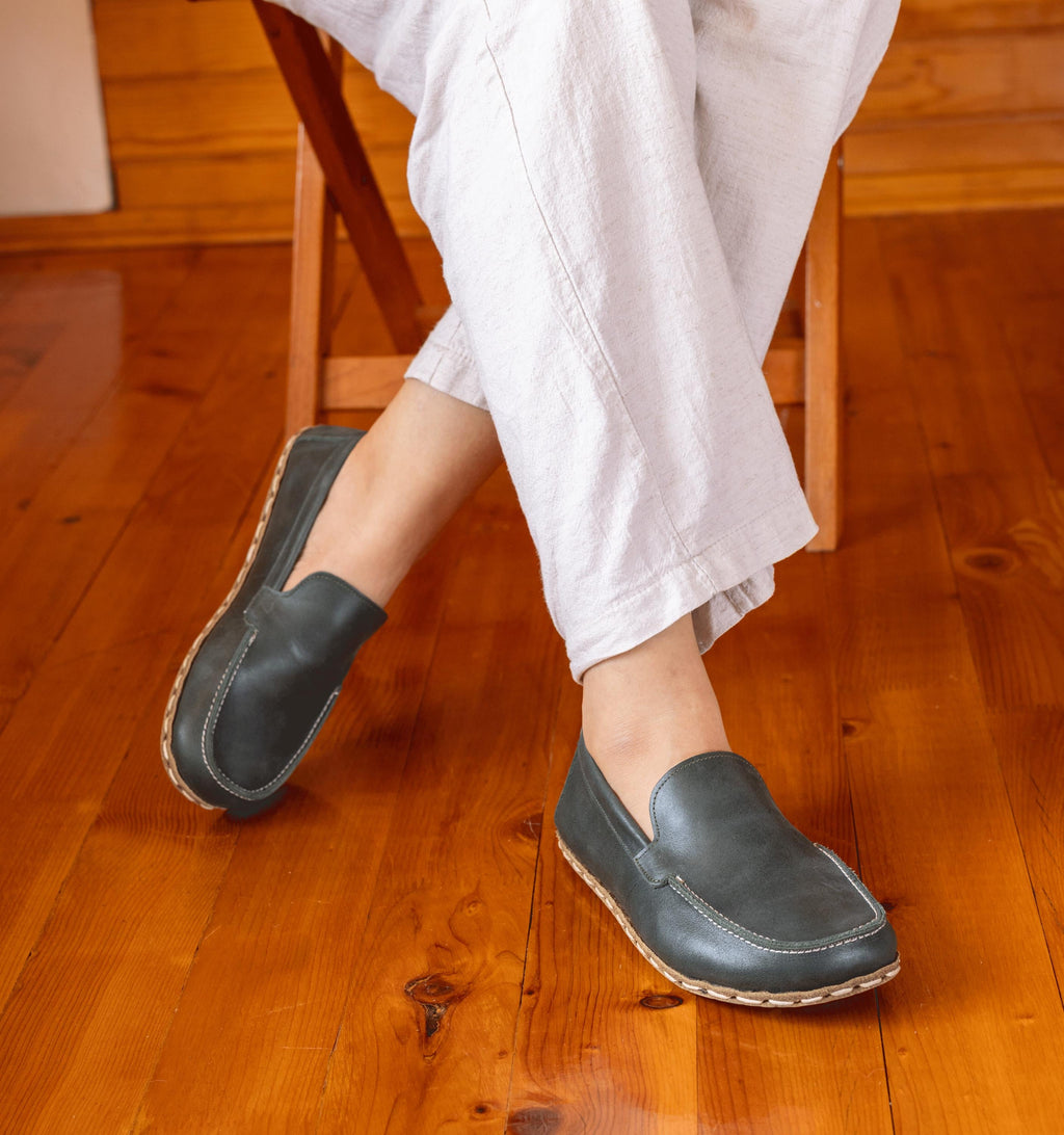 Evergreen women's barefoot moccasin — smooth full-grain calfskin upper, hand-cut