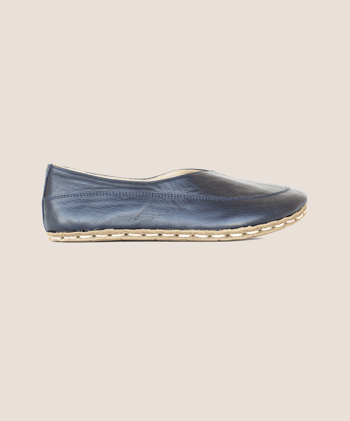Indigo barefoot flat for women — buffalo leather sole with copper grounding rivet