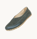 Evergreen women's barefoot leather flat, side view — hand-stitched, zero drop