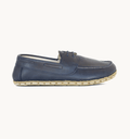 Ocean women's barefoot leather boat shoe, side view — hand-stitched, zero drop