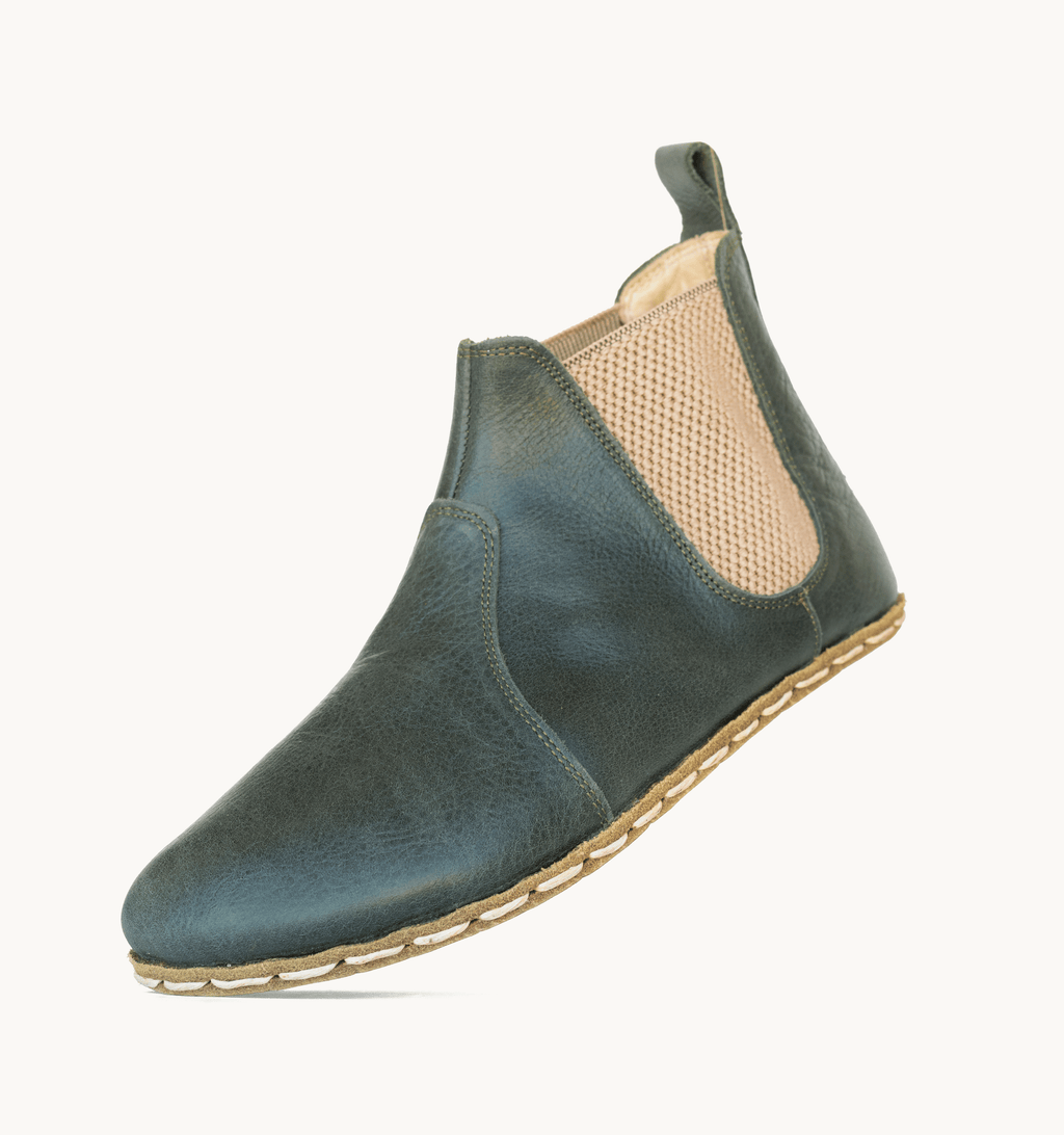 Evergreen barefoot chelsea boot for women — buffalo leather sole with copper grounding rivet