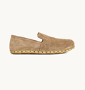 Beige Dawn men's barefoot leather loafer, side view — hand-stitched, zero drop