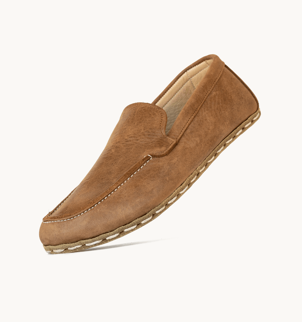 Hickory barefoot moccasin for men — buffalo leather sole with copper grounding rivet