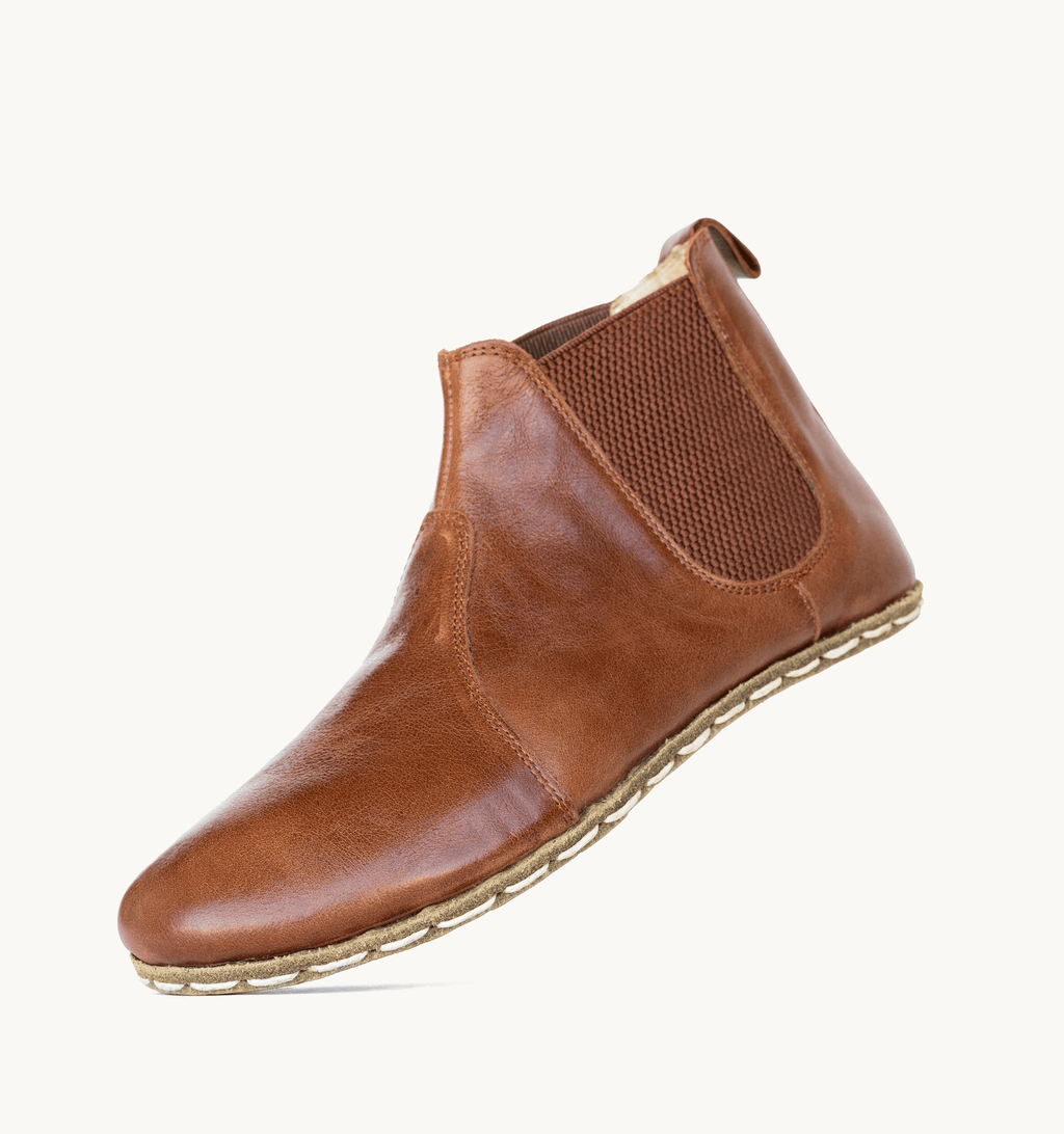 Russet barefoot chelsea boot for women — buffalo leather sole with copper grounding rivet