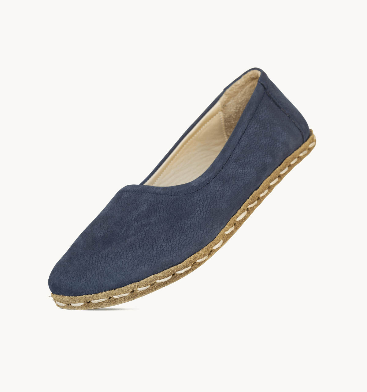Navy barefoot ballet flat for women — buffalo leather sole with copper grounding rivet
