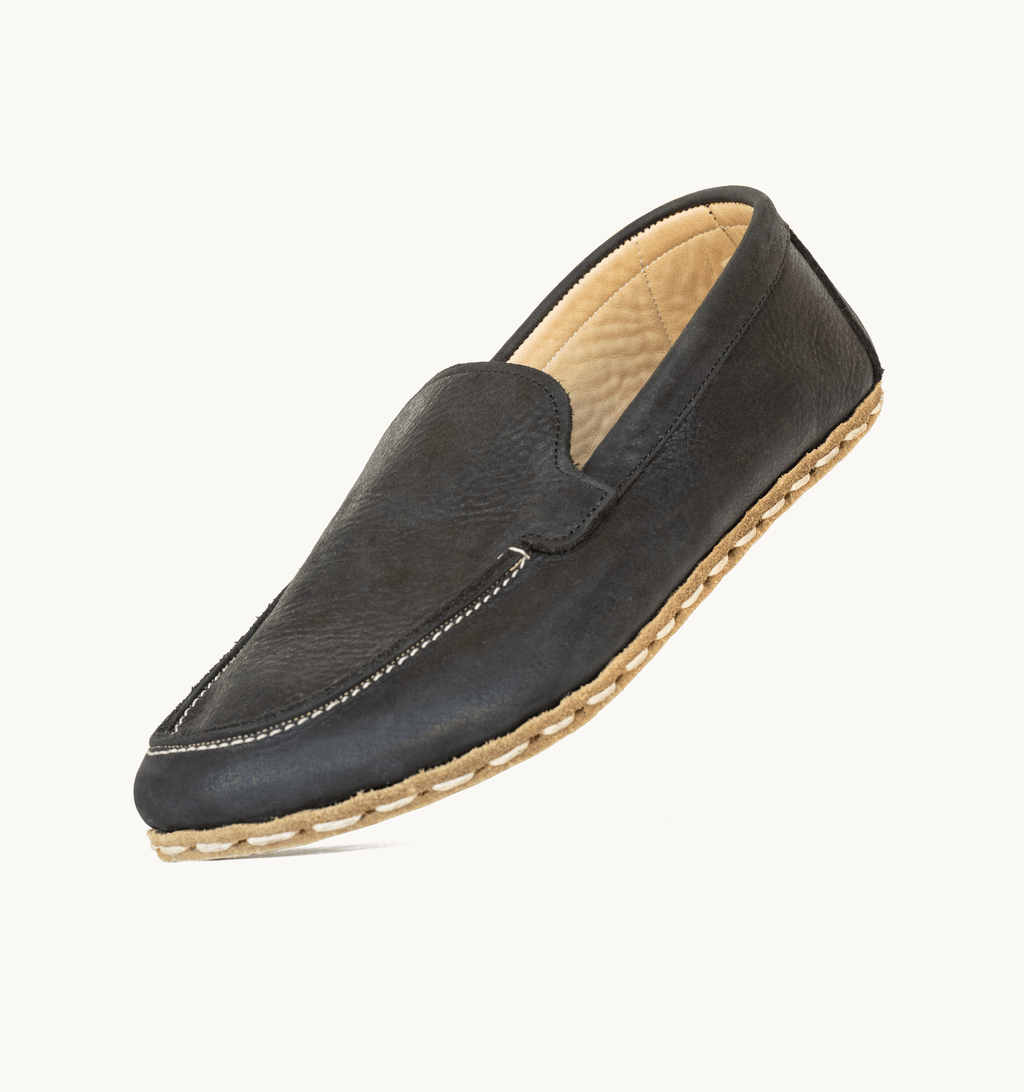 Raven Black women's moccasin — wide toe box, zero-drop barefoot last