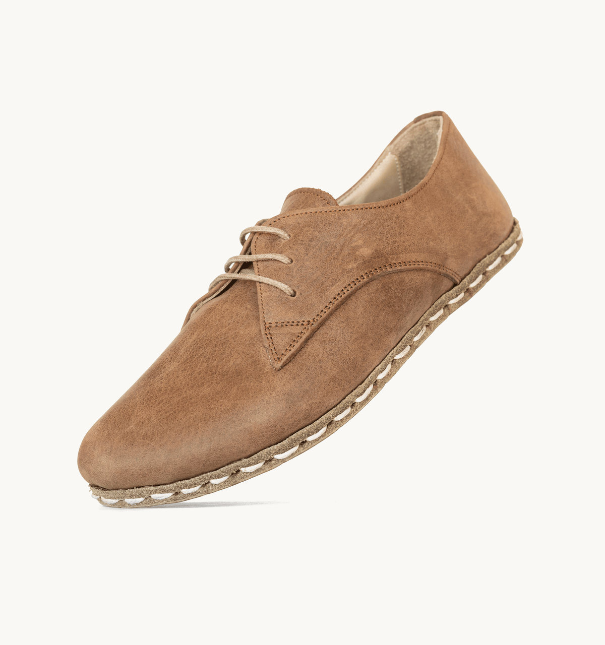 Hickory women's barefoot leather oxford, side view — hand-stitched, zero drop