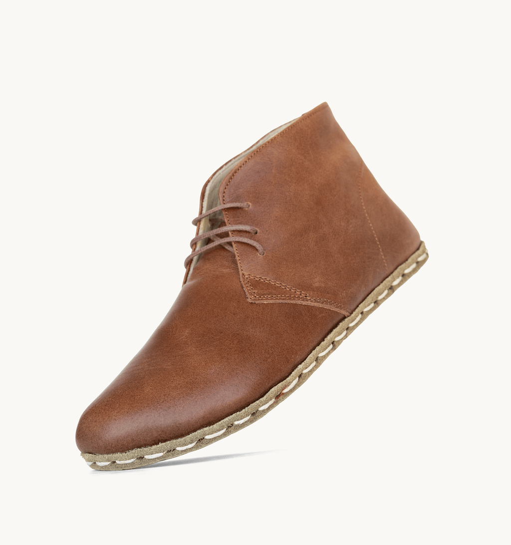 Umber barefoot chukka boot for women — buffalo leather sole with copper grounding rivet