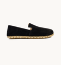 Midnight women's barefoot leather loafer, side view — hand-stitched, zero drop