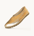 Harvest Gold women's barefoot leather flat, side view — hand-stitched, zero drop