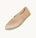 Sand women's barefoot leather flat, side view — hand-stitched, zero drop