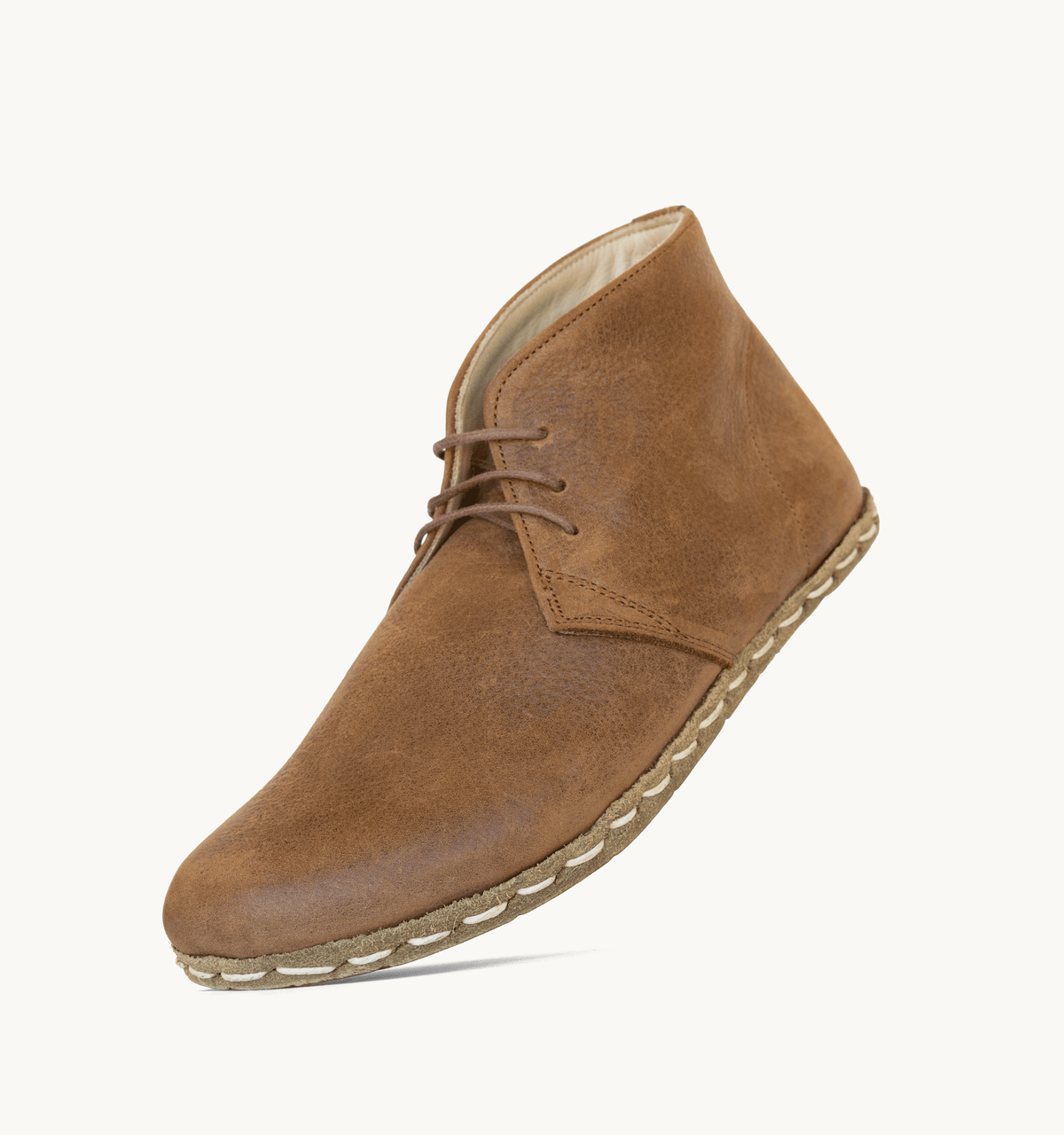 Hickory men's barefoot leather chukka boot, side view — hand-stitched, zero drop