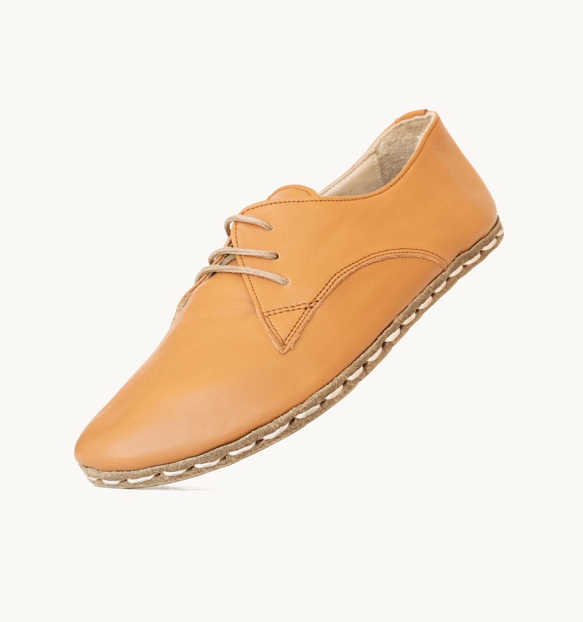 Sunset women's barefoot leather oxford, side view — hand-stitched, zero drop