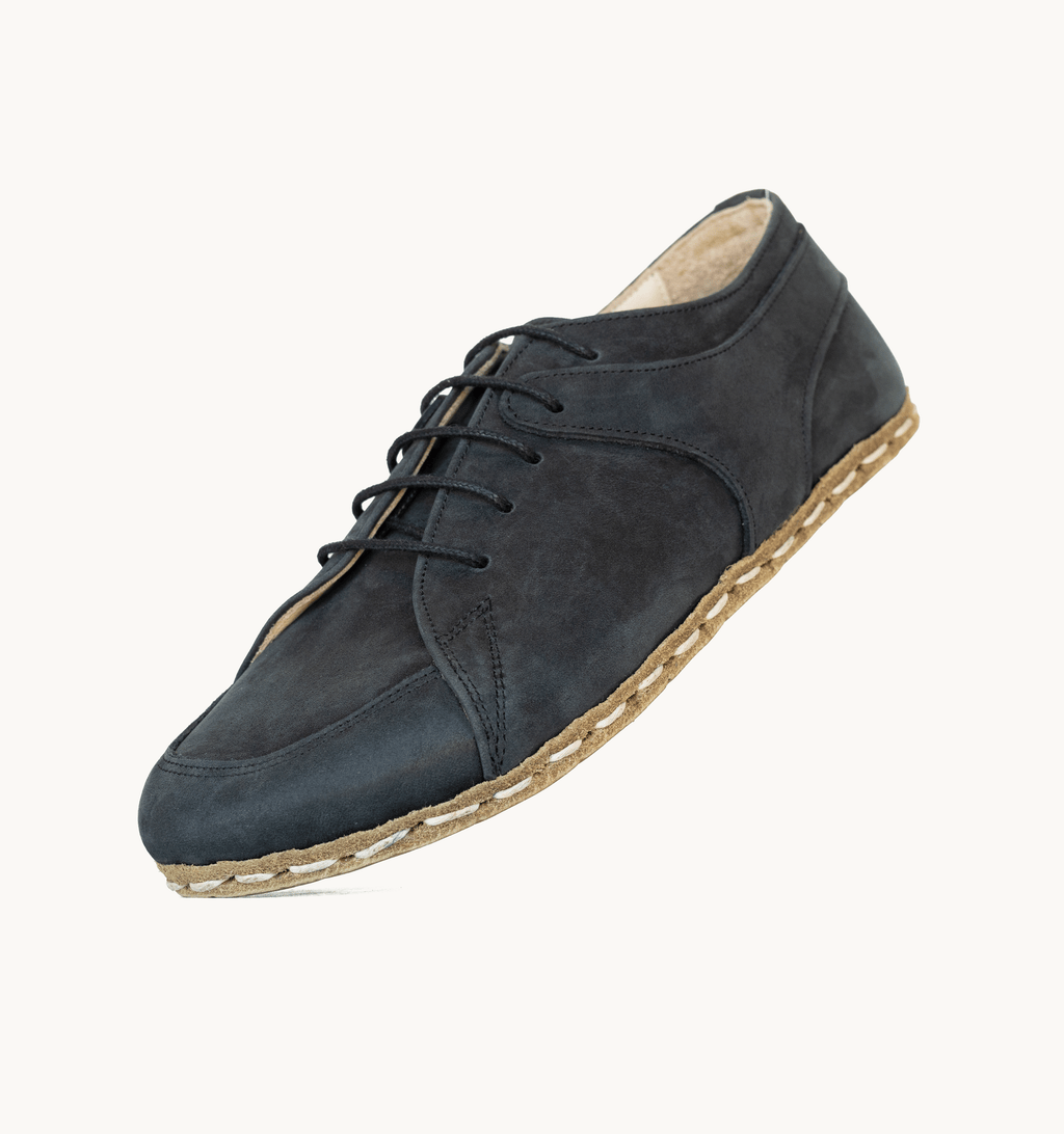Raven Black barefoot sneaker for men — buffalo leather sole with copper grounding rivet