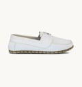 Cloud women's barefoot leather boat shoe, side view — hand-stitched, zero drop