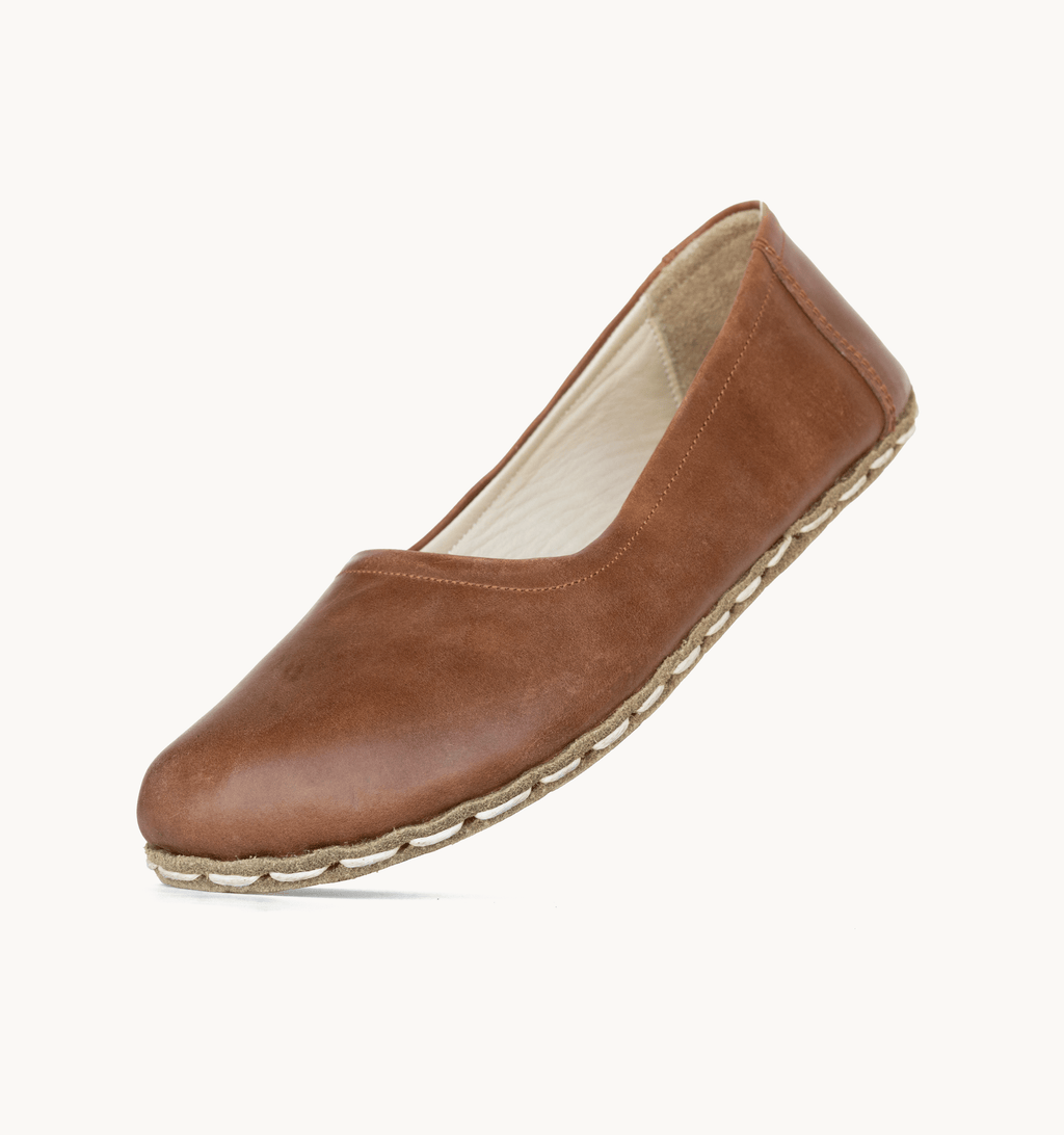 Umber women's barefoot ballet flat — smooth full-grain calfskin upper, hand-cut