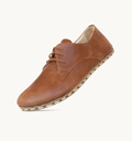 Umber men's barefoot leather oxford, side view — hand-stitched, zero drop