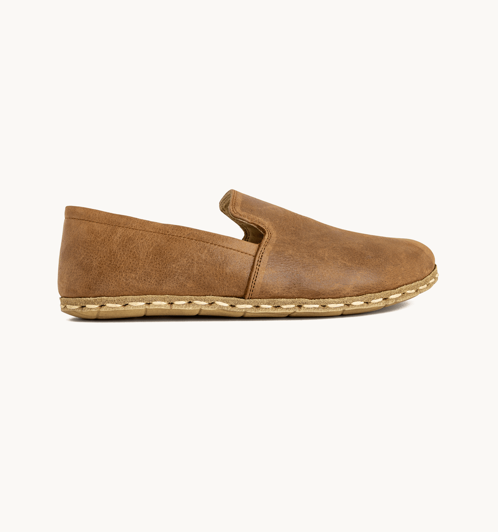 Hickory men's barefoot leather loafer, side view — hand-stitched, zero drop