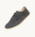 Raven Black men's barefoot leather oxford, side view — hand-stitched, zero drop