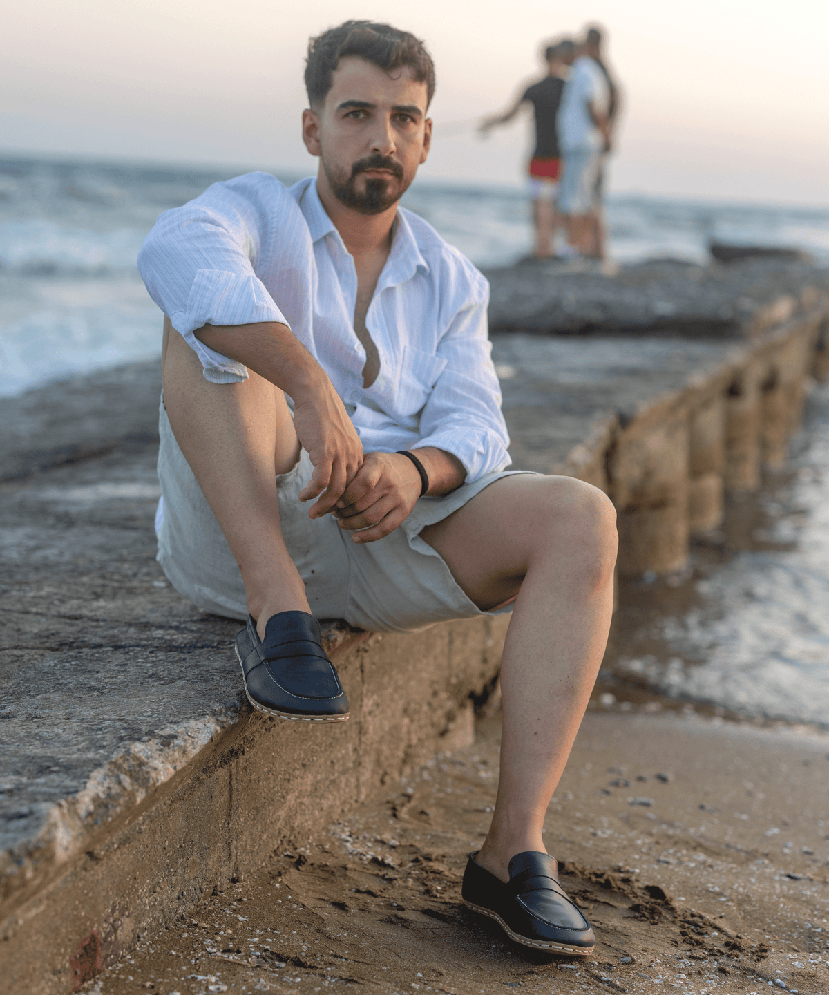 Ocean barefoot penny loafer for men — buffalo leather sole with copper grounding rivet