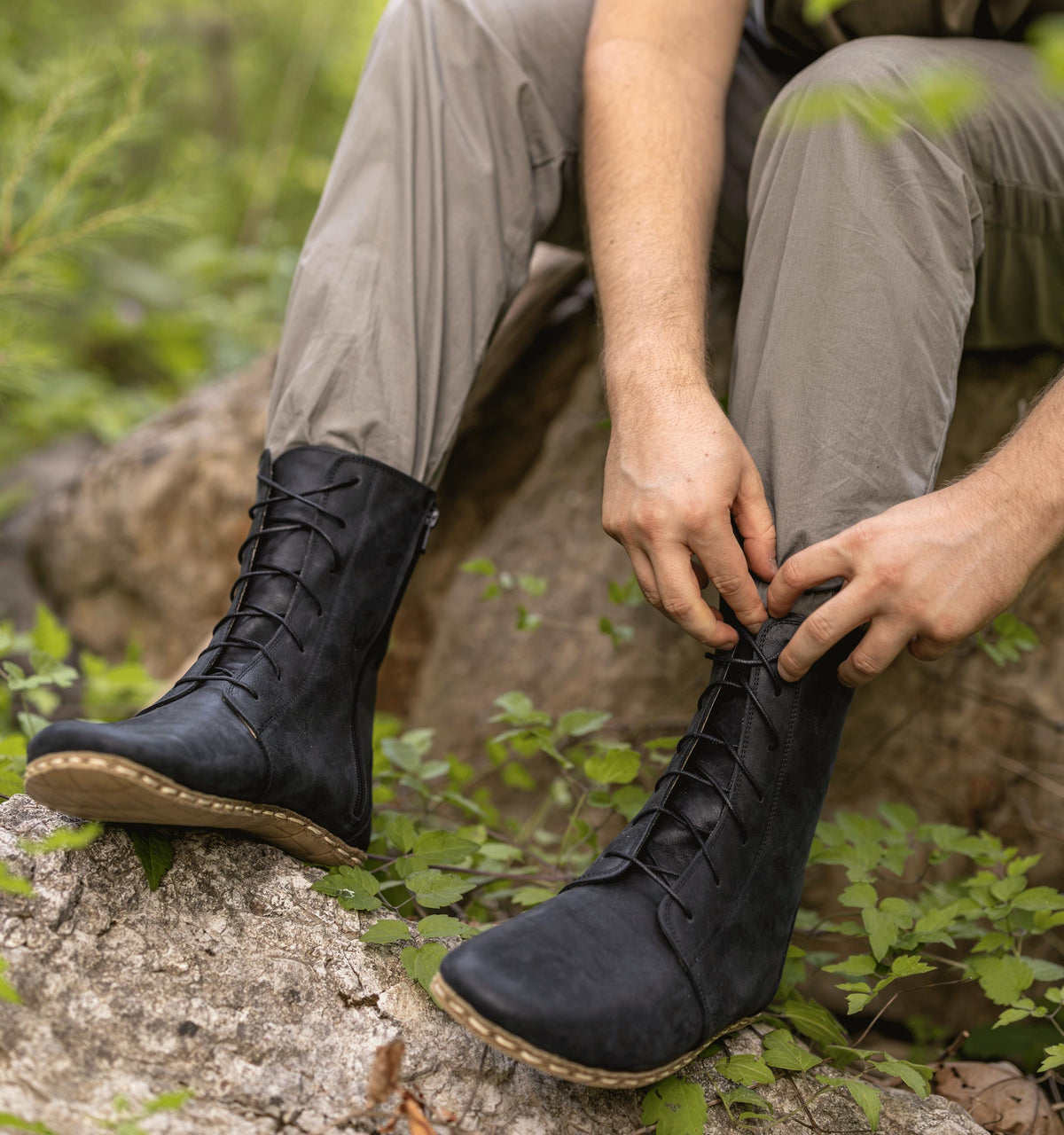 Raven Black men's barefoot ankle boot — smooth full-grain calfskin upper, hand-cut