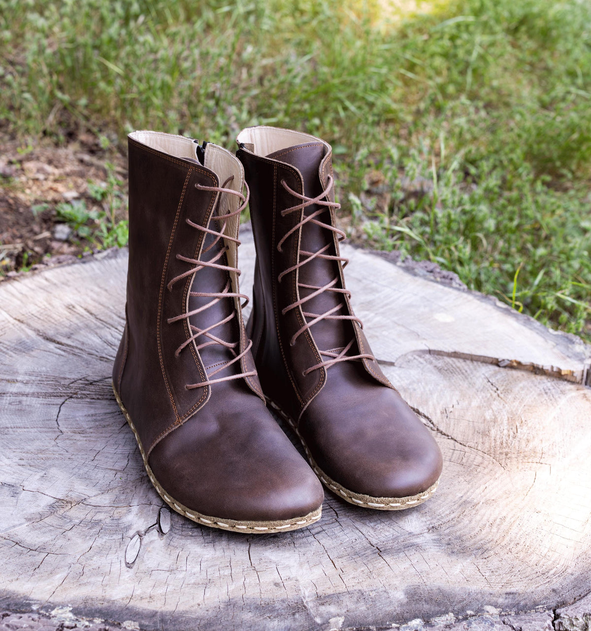 Earth women's barefoot ankle boot — pull-up crazy calfskin upper, hand-cut