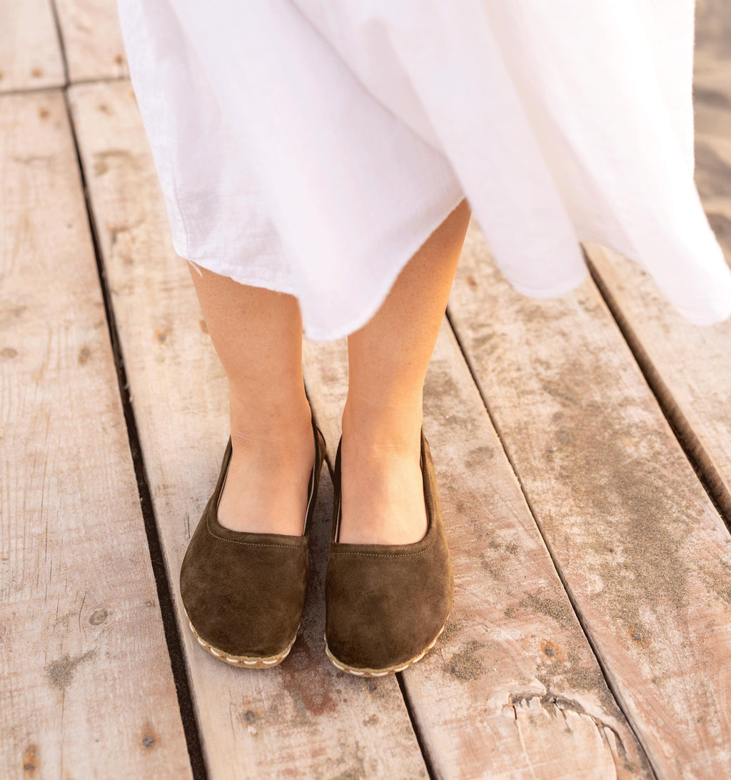 Moss barefoot ballet flat for women — buffalo leather sole with copper grounding rivet