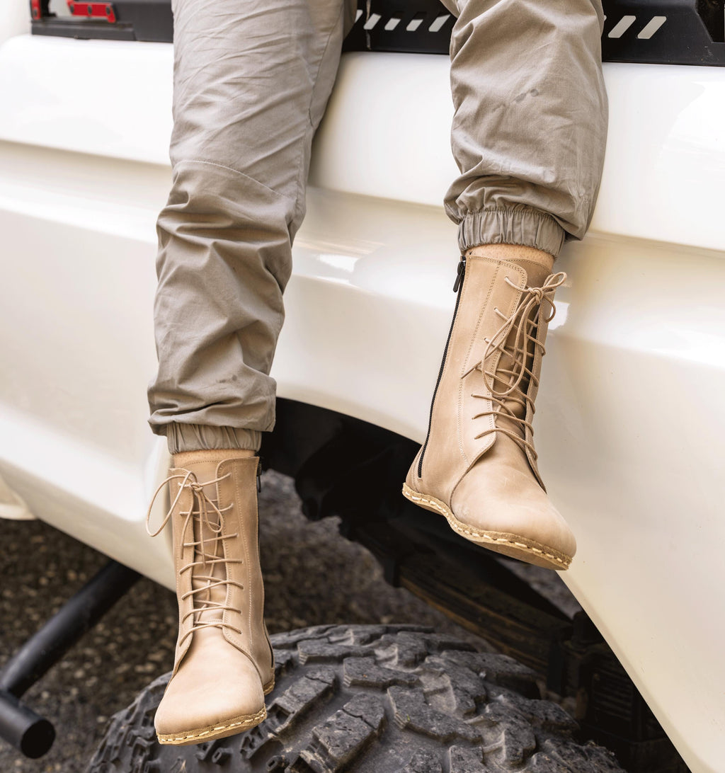 Sand men's barefoot ankle boot — pull-up crazy calfskin upper, hand-cut
