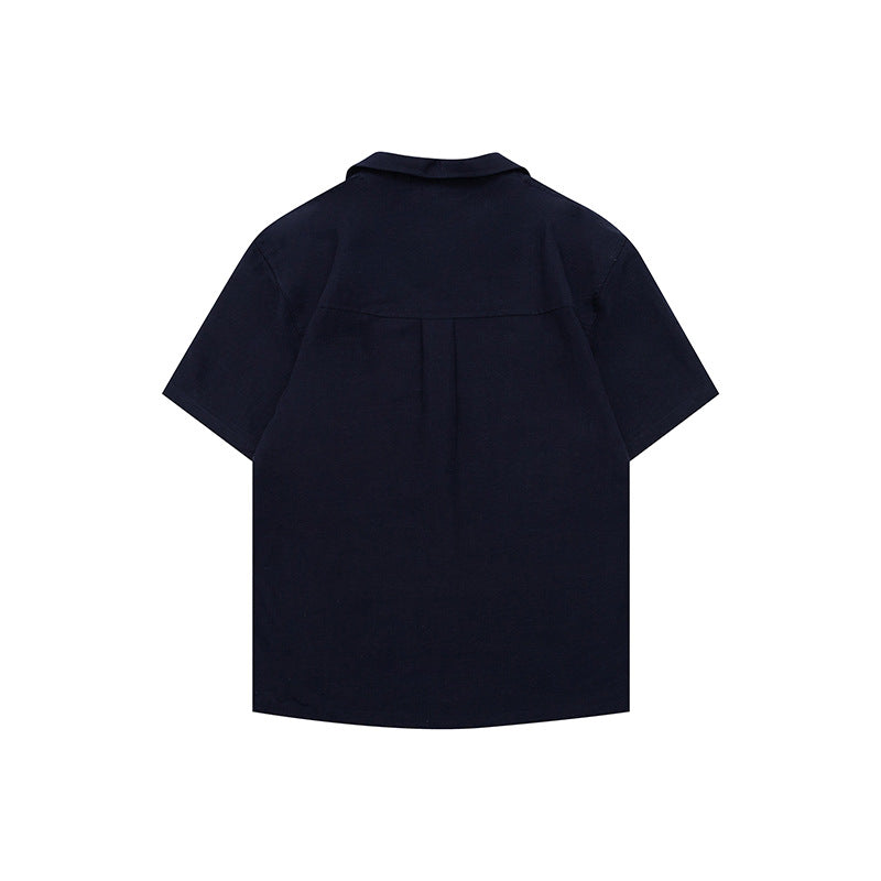 Solid Color Preppy Loose Casual Linen  Polo Short Sleeve Men