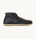 Raven Black men's barefoot leather chukka boot, side view — hand-stitched, zero drop