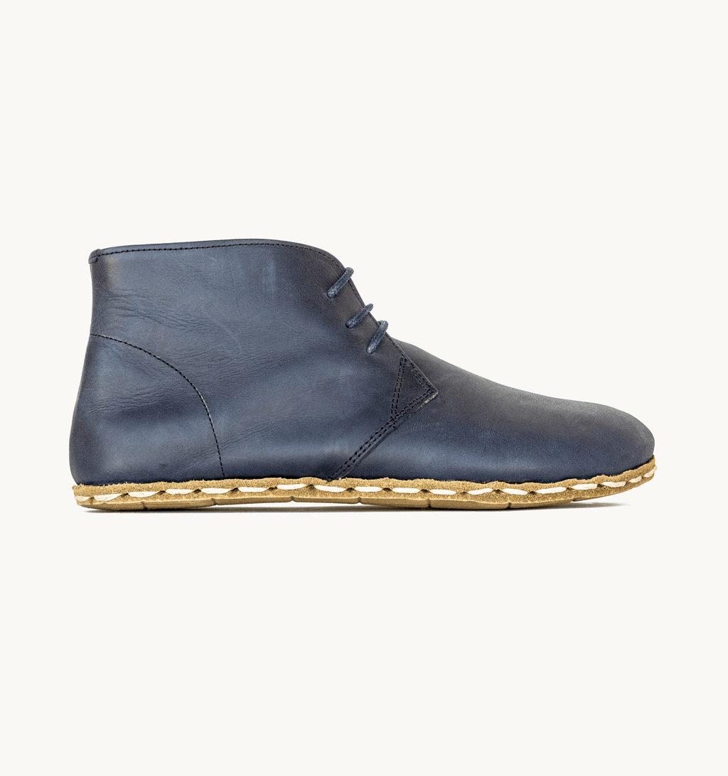 Ocean men's barefoot leather chukka boot, side view — hand-stitched, zero drop