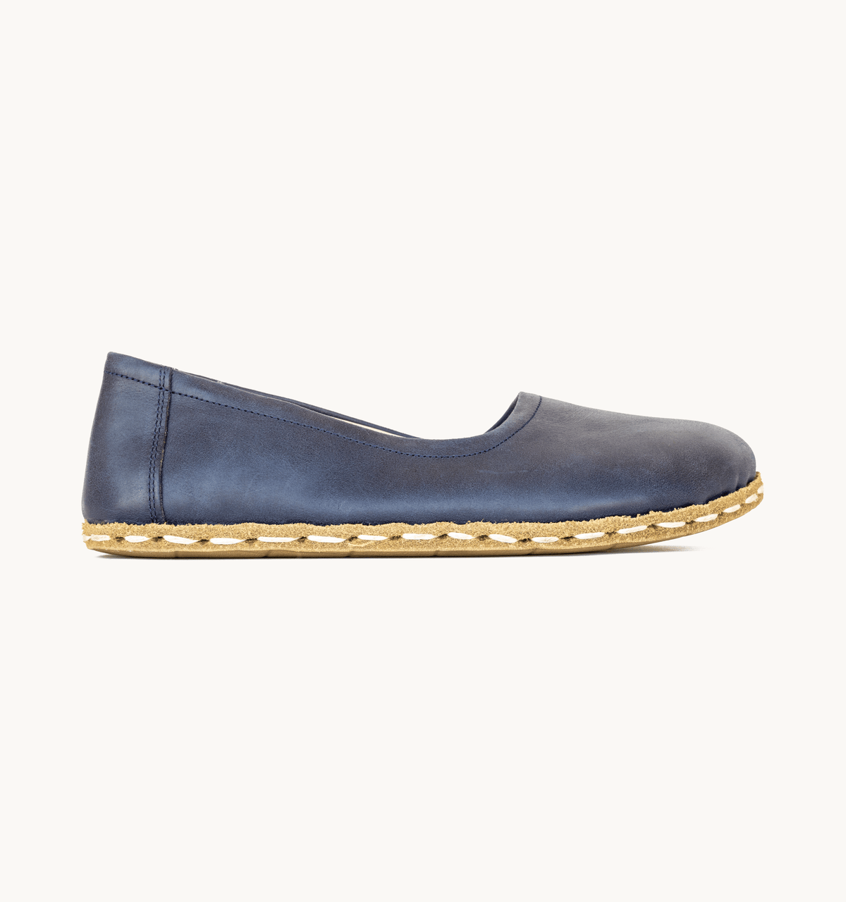 Ocean women's barefoot leather ballet flat, side view — hand-stitched, zero drop