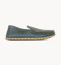 Evergreen men's barefoot leather moccasin, side view — hand-stitched, zero drop