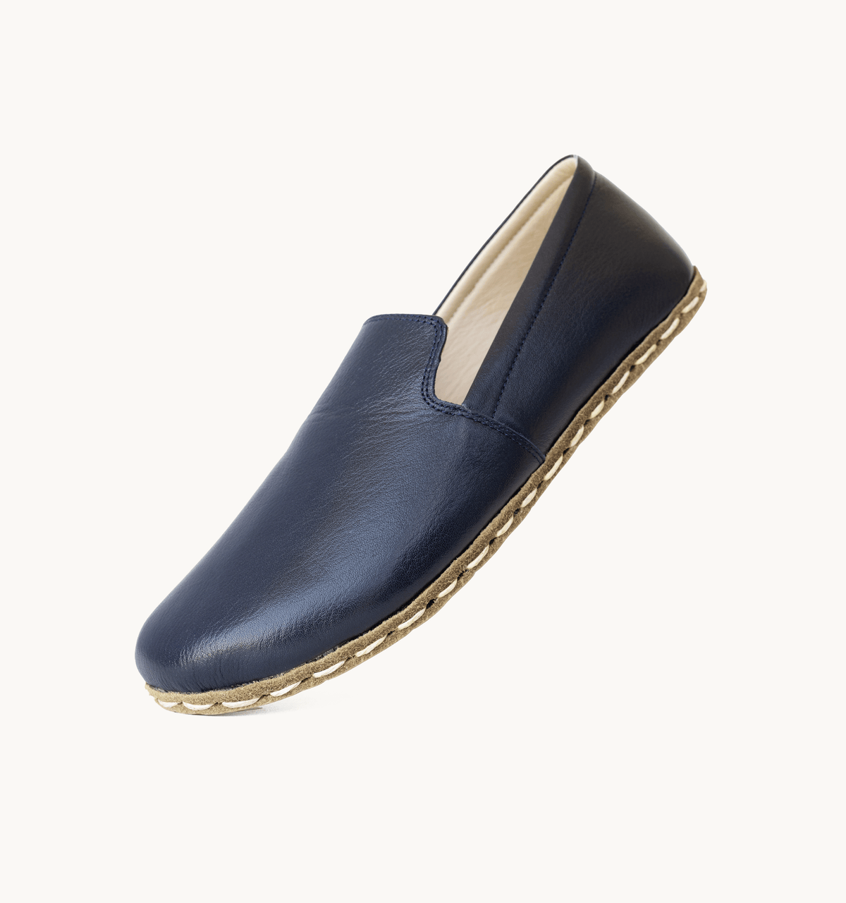 Indigo barefoot loafer for men — buffalo leather sole with copper grounding rivet
