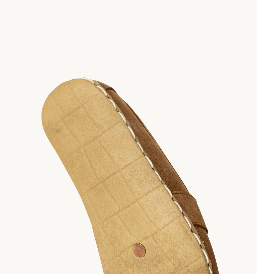Hickory barefoot penny loafer for men — buffalo leather sole with copper grounding rivet