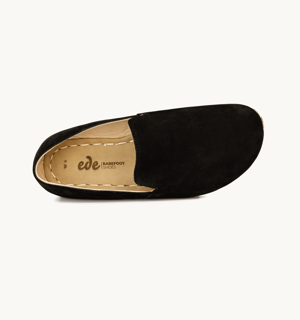 Midnight barefoot loafer for women — buffalo leather sole with copper grounding rivet