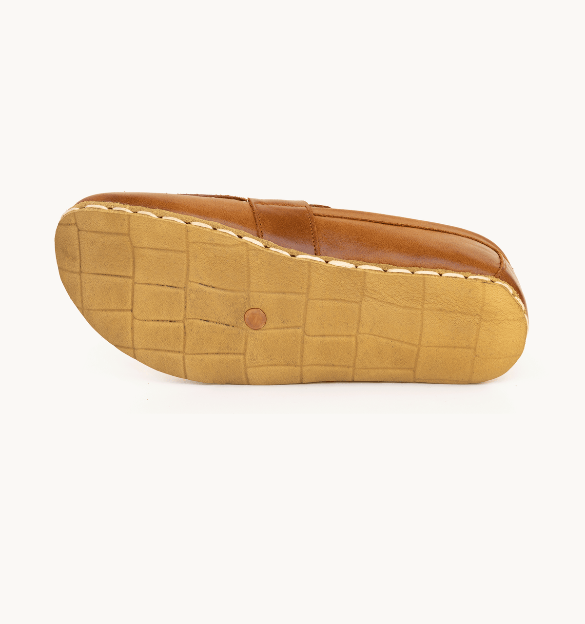 Russet women's barefoot penny loafer — smooth full-grain calfskin upper, hand-cut